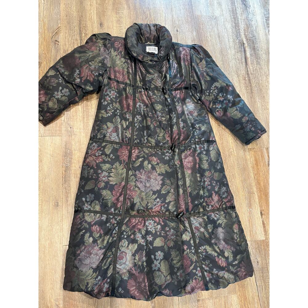 Vintage 80s Bill Blass winter down puff coat feather down dark romantic floral - Picture 5 of 8